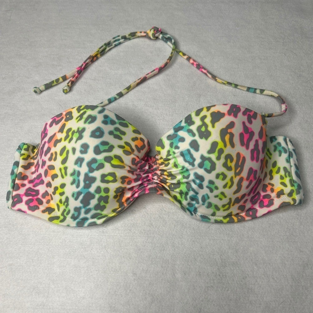 Vintage 2012 Victoria's Secret Gorgeous Ruched Neon Leopard Bikini Top 36B